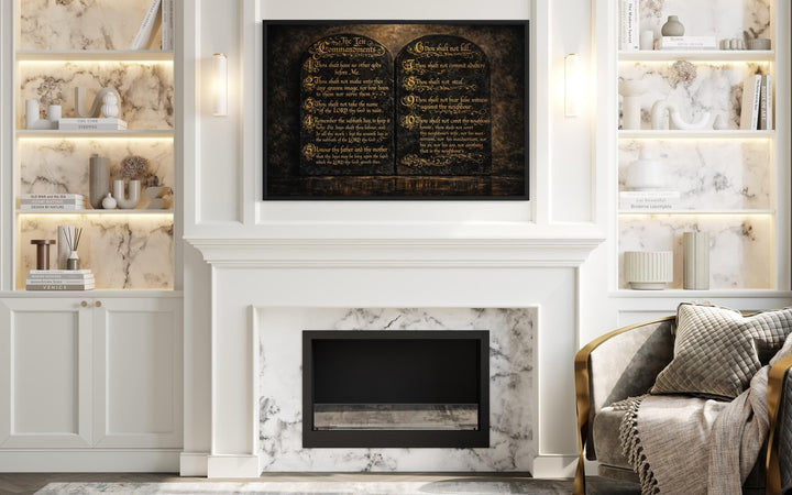 Dark Gold Ten Commandments Christian Canvas Wall Art