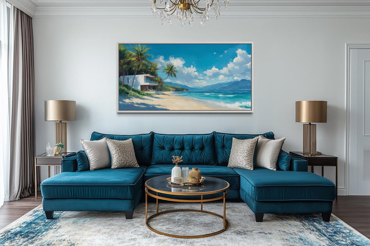 Tropical Beach House Ocean View Horizontal Canvas Wall Art