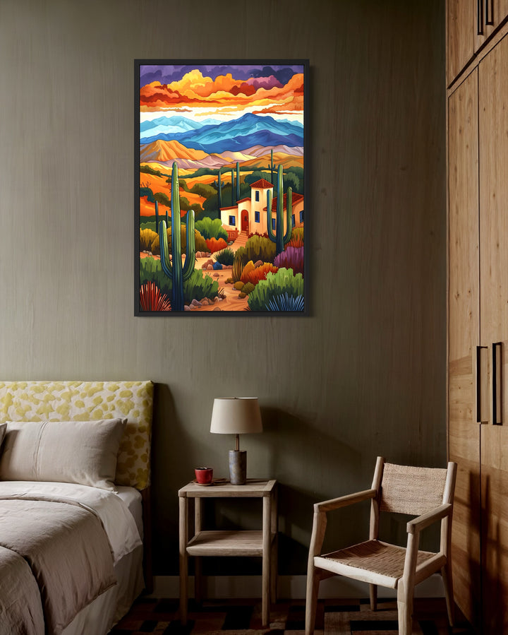 Southwestern Desert Landscape Colorful Canvas Wall Art in bedroom