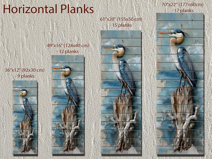 Vertical Blue Heron Wall Art - Distressed Wood Coastal Decor for Lake House