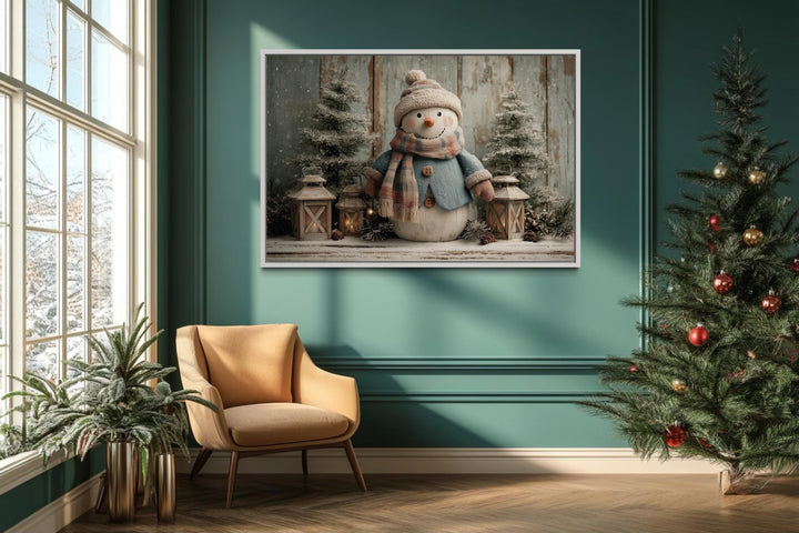 Christmas Snowman With Scarf Christmas Canvas Wall Art
