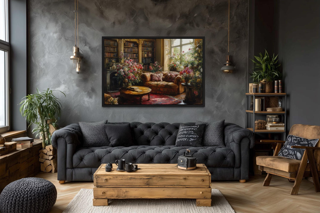 Dark Academia Vintage Magical Library Floral Canvas Wall Art