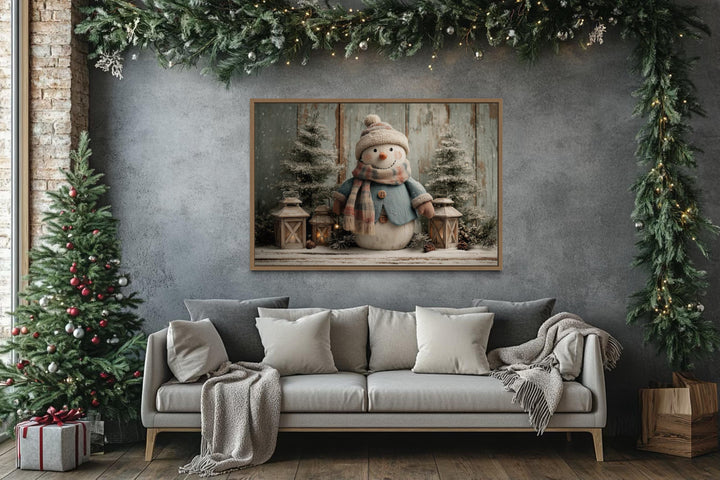 Christmas Snowman With Scarf Christmas Canvas Wall Art