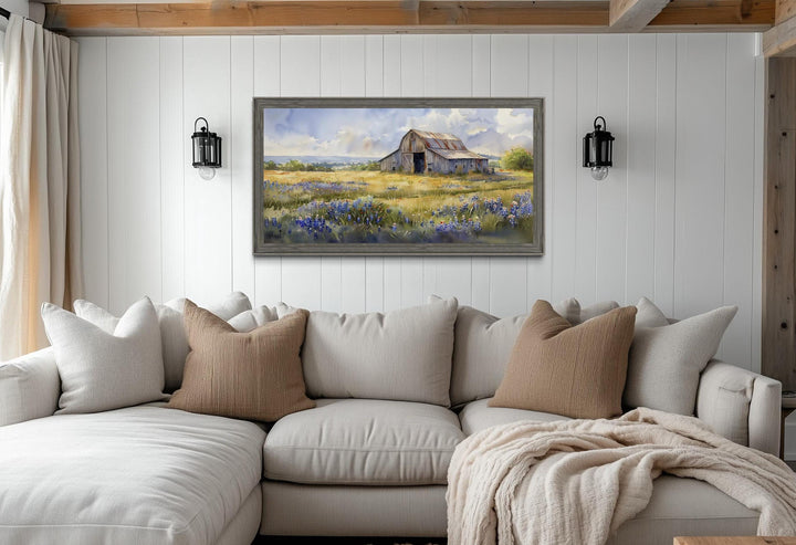 Old Rustic Farmhouse Barn Landscape In Distressed Barnwood Driftwood Frame Wall Art