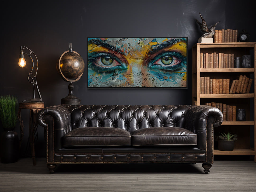 Trippy Eyes Graffiti Painting Framed Large Canvas Wall Decor in man cave