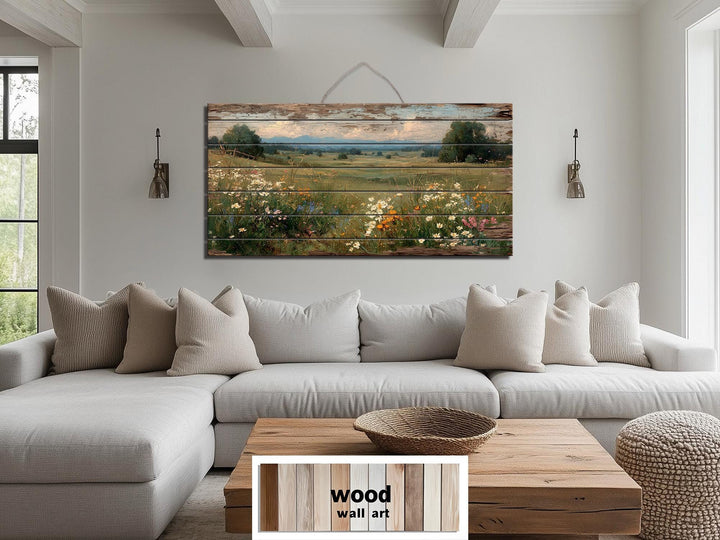 Rustic Wildflower Meadow Distressed Wood Wall Art