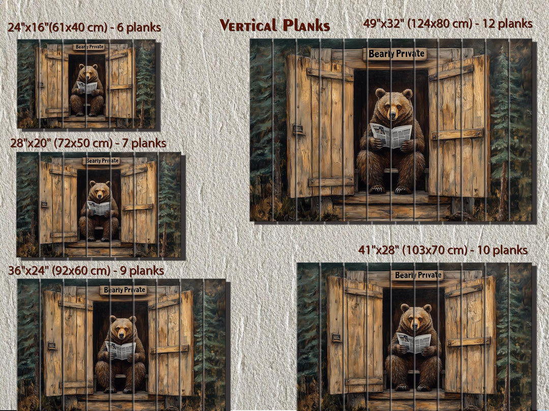 Funny Bear In Outhouse Distressed Wood Wall Art