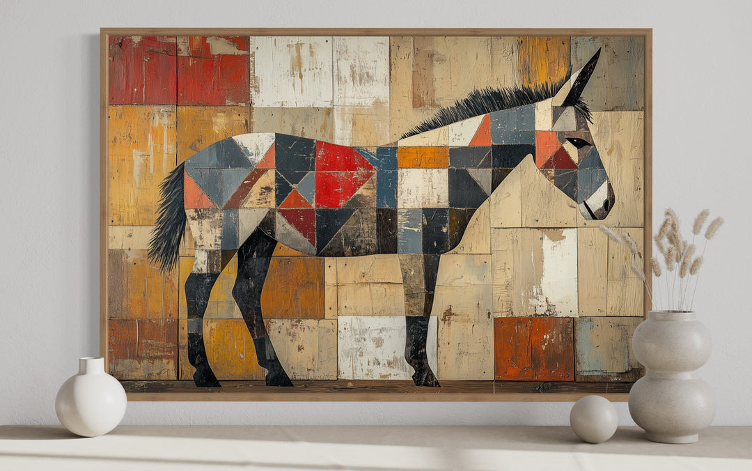 Abstract Primitive Donkey Rustic Southwestern Canvas Wall Art close up