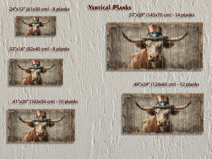 Longhorn Bull Wall Art - Rustic Wood Decor With Uncle Sam Hat | Patriotic Farmhouse