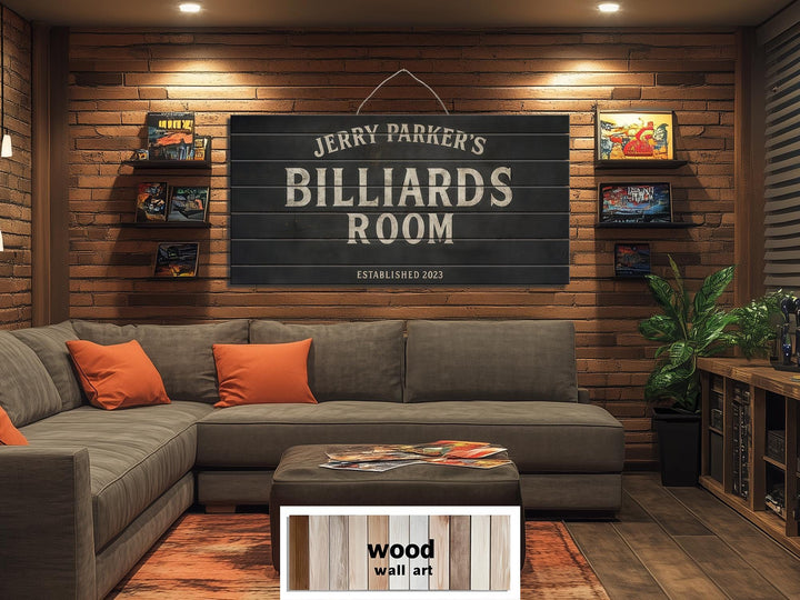 Custom Billiards Wall Art - Distressed Wood Sign | Personalized Pool Table Decor