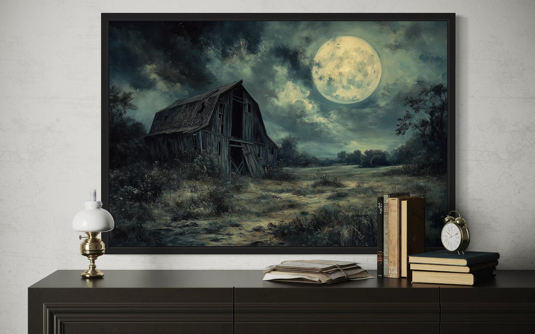 Abandoned Barn Under Full Moon Canvas Wall Art