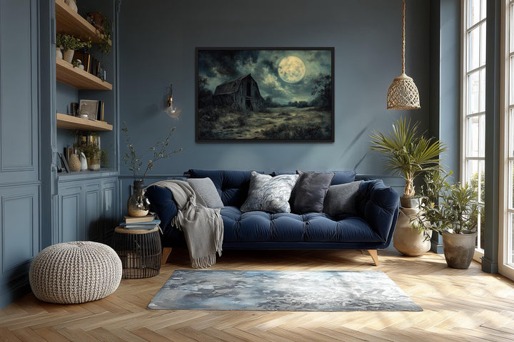 Abandoned Barn Under Full Moon Canvas Wall Art