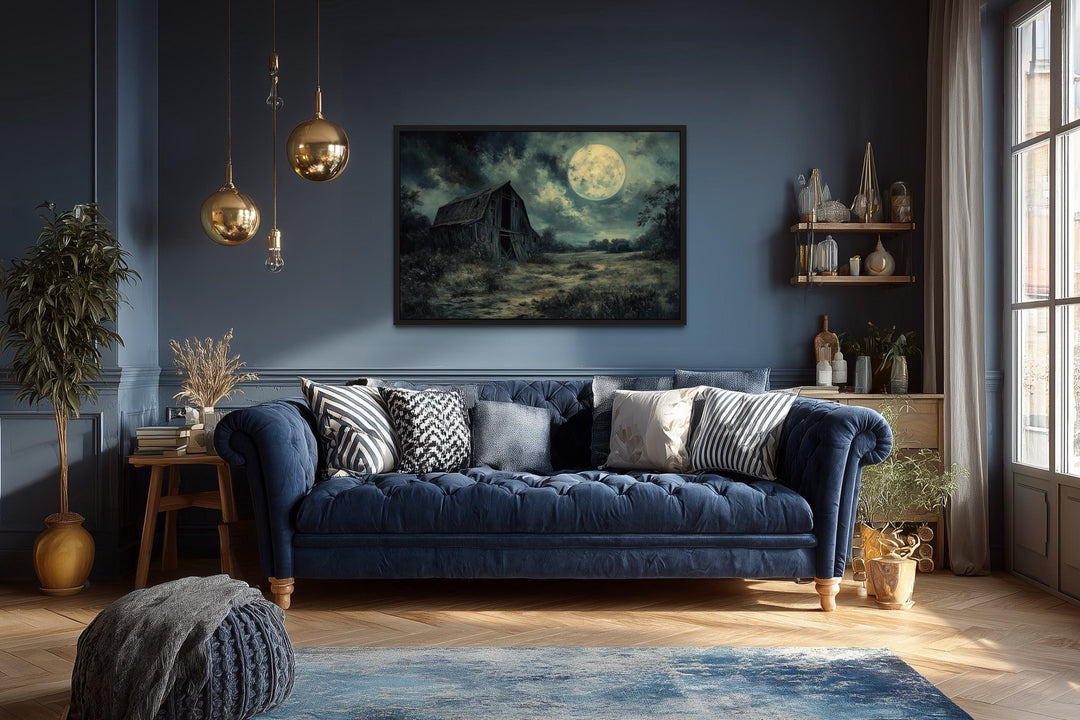 Abandoned Barn Under Full Moon Canvas Wall Art