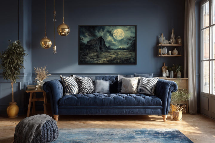 Abandoned Barn Under Full Moon Canvas Wall Art