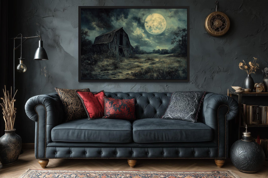 Abandoned Barn Under Full Moon Canvas Wall Art