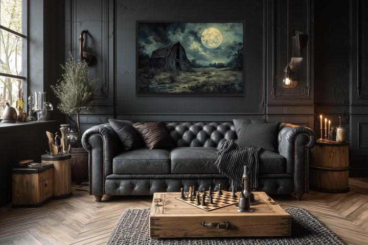 Abandoned Barn Under Full Moon Canvas Wall Art