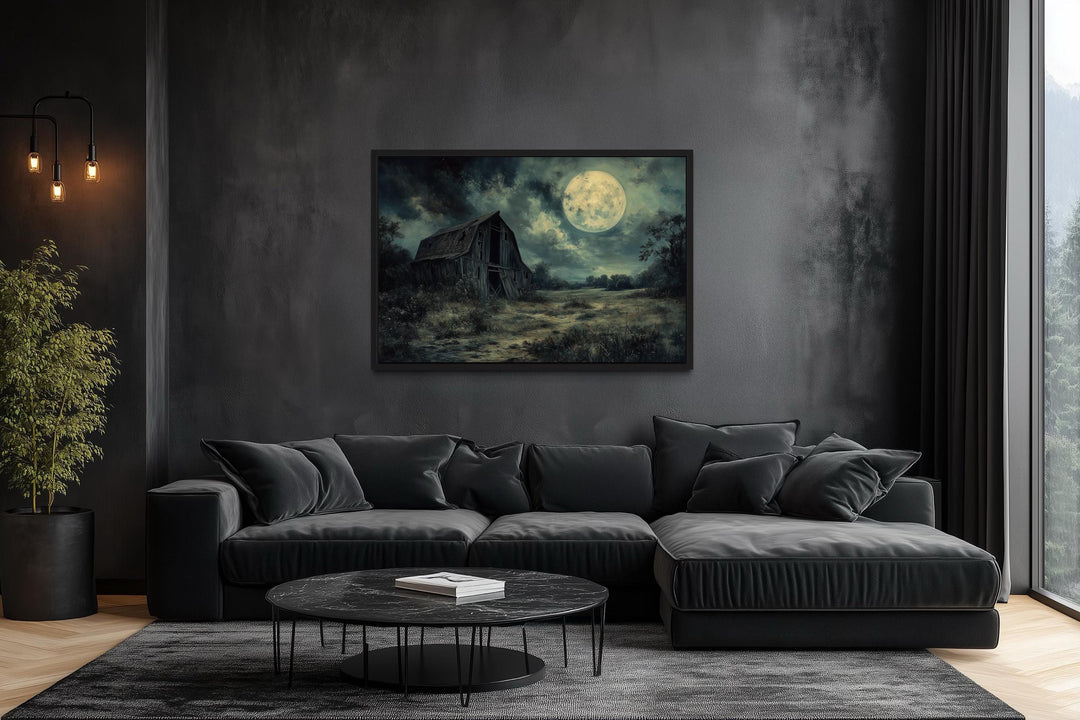 Abandoned Barn Under Full Moon Canvas Wall Art