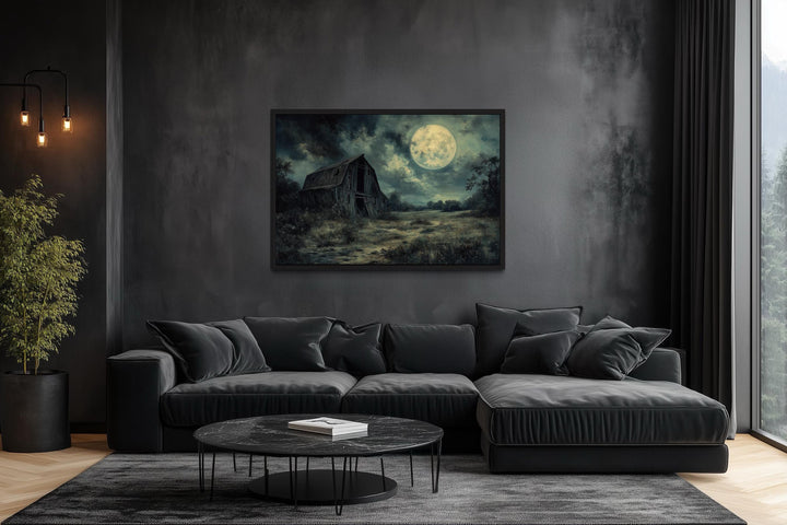 Abandoned Barn Under Full Moon Canvas Wall Art