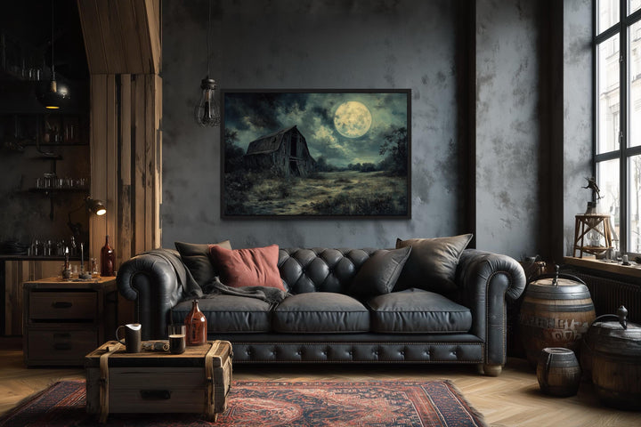 Abandoned Barn Under Full Moon Canvas Wall Art