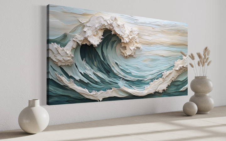 Abstract 3D Effect Teal Ocean Wave Framed Canvas Wall Art