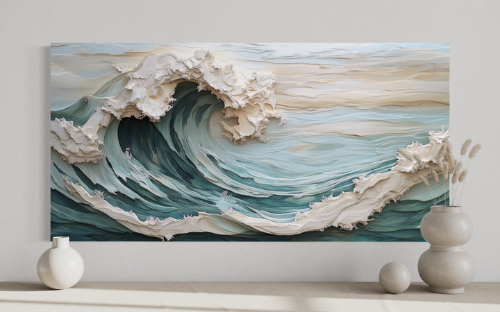 Abstract 3D Effect Teal Ocean Wave Framed Canvas Wall Art