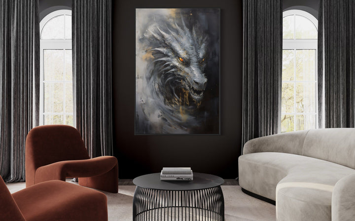 Wall Art For Men - Abstract Dragon Framed Canvas Wall Art