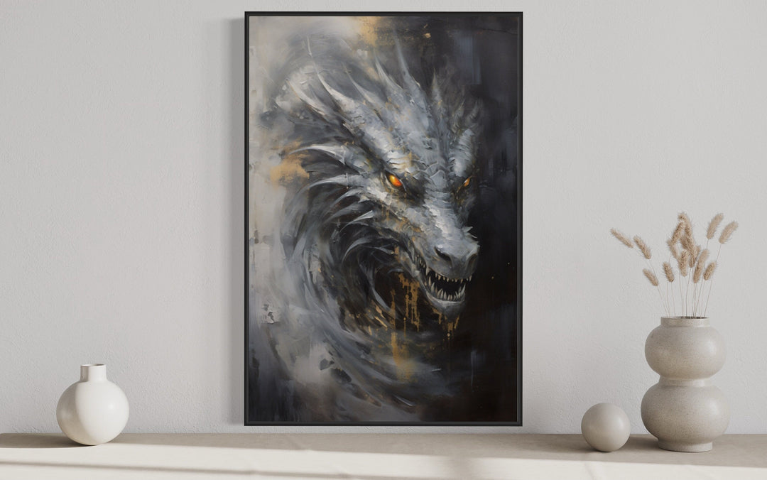 Wall Art For Men - Abstract Dragon Framed Canvas Wall Art