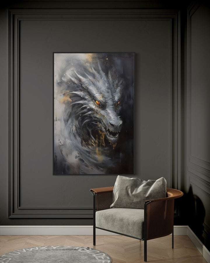 Wall Art For Men - Abstract Dragon Framed Canvas Wall Art