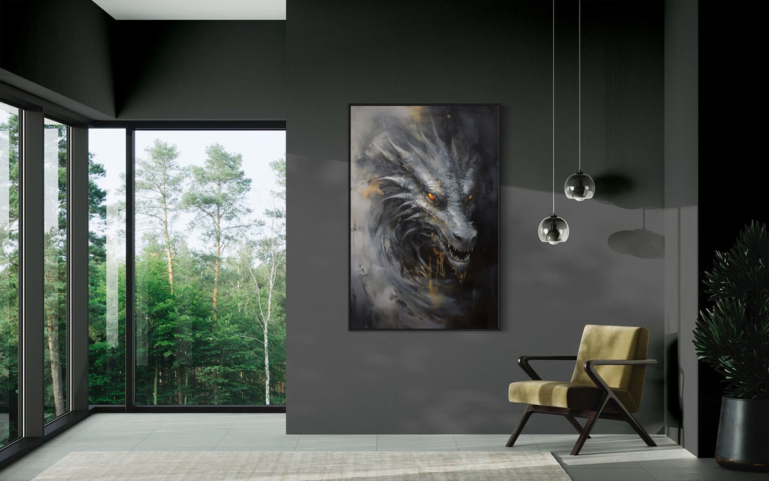 Wall Art For Men - Abstract Dragon Framed Canvas Wall Art