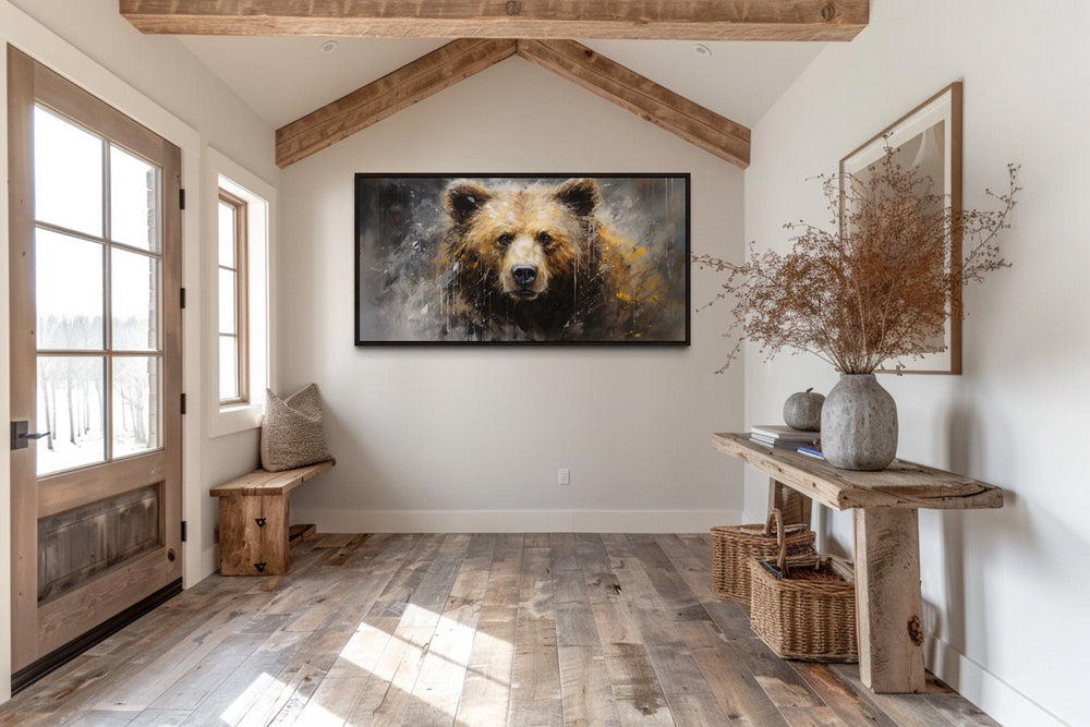 Abstract Grizzly Bear Portrait Extra Large Framed Canvas Wall Art