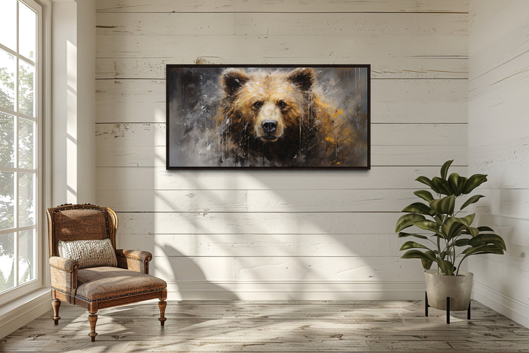 Abstract Grizzly Bear Portrait Extra Large Framed Canvas Wall Art