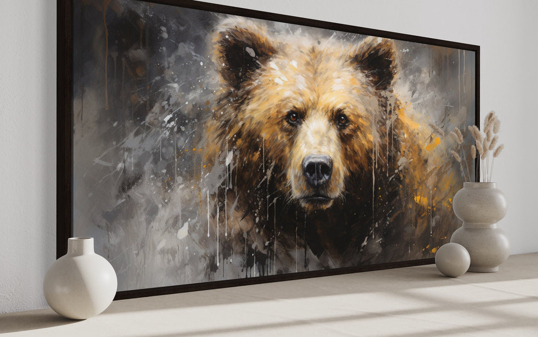 Rustic Cabin Wall Decor - Abstract Grizzly Bear Portrait Extra Large Framed Canvas Wall Art