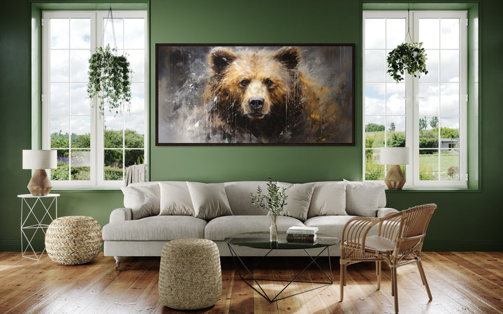 Abstract Grizzly Bear Portrait Extra Large Framed Canvas Wall Art