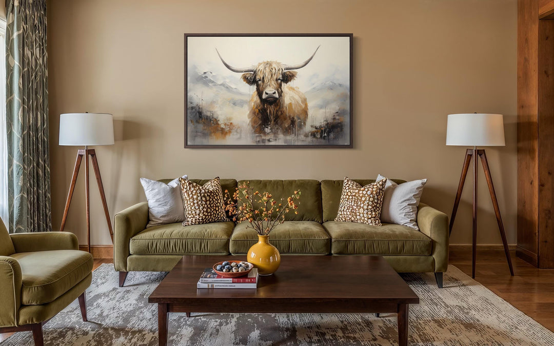 Abstract Highland Cow Brown and Beige Wall Art