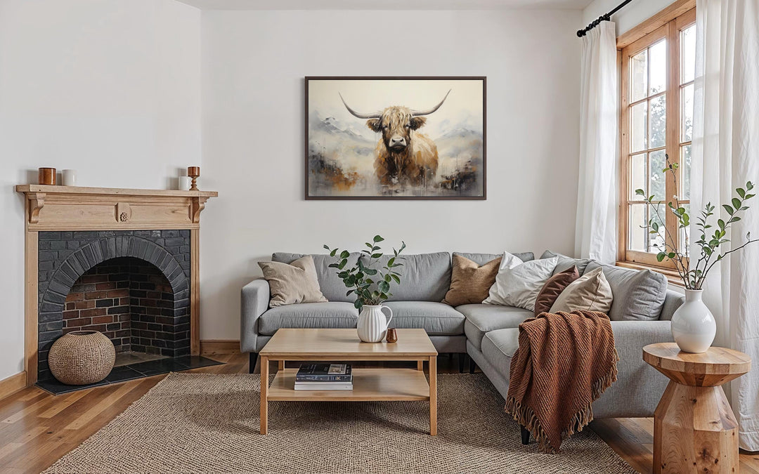 Abstract Highland Cow Brown and Beige Wall Art