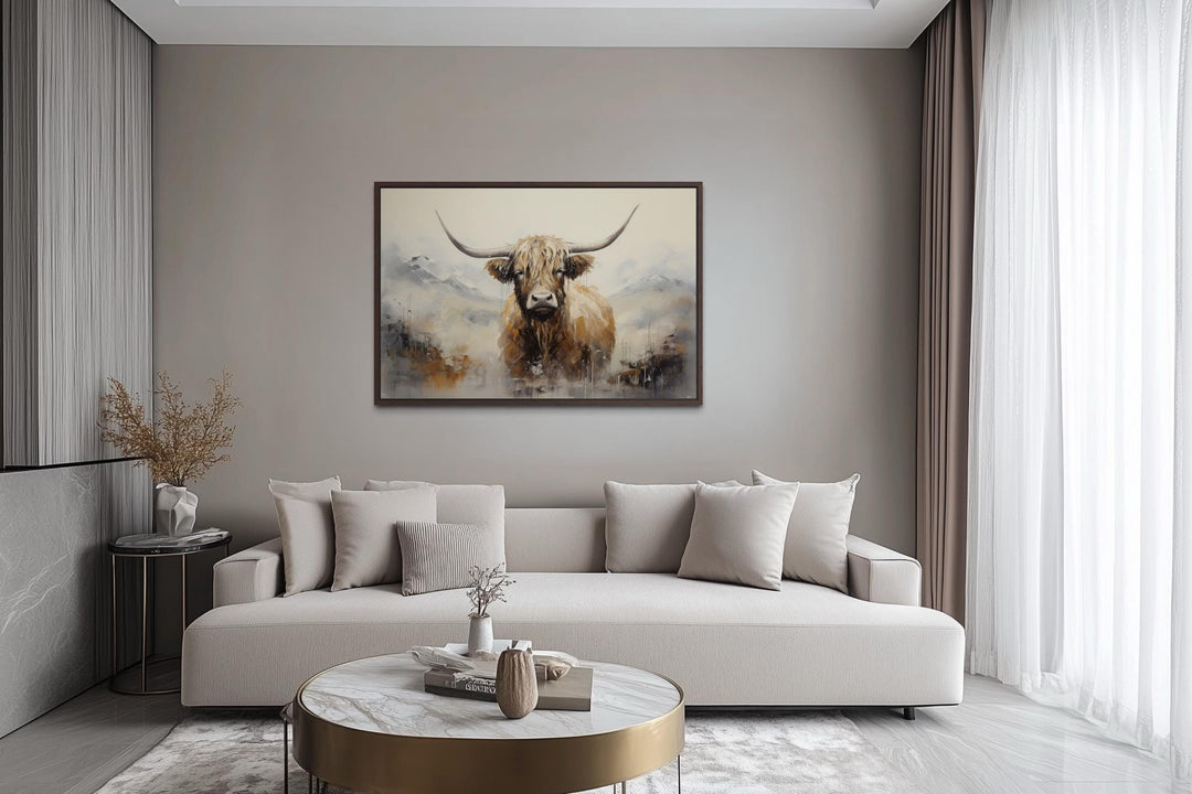 Abstract Highland Cow Brown and Beige Wall Art