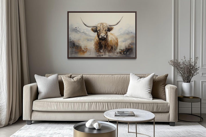 Abstract Highland Cow Brown and Beige Wall Art