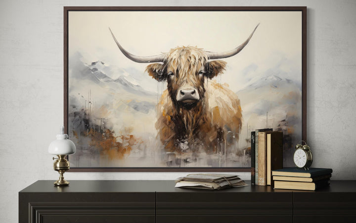 Abstract Highland Cow Brown and Beige Wall Art