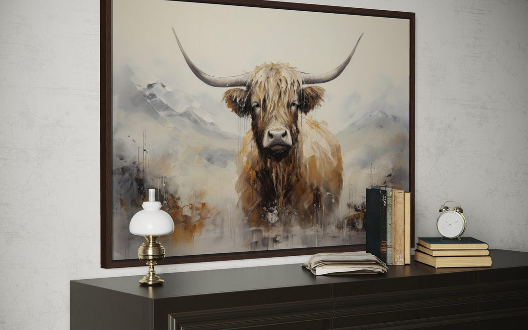 Abstract Highland Cow Brown and Beige Wall Art