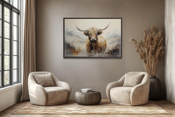 Abstract Highland Cow Brown and Beige Wall Art