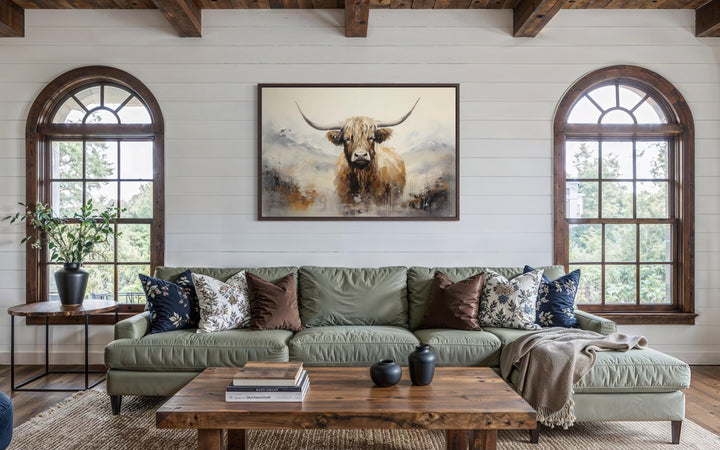 Abstract Highland Cow Brown and Beige Wall Art