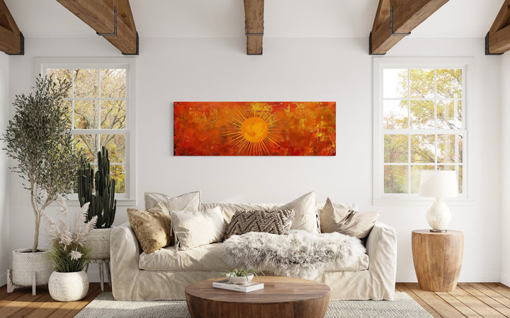 Abstract Mid Century Modern Boho Orange Sun Panoramic Wall Art