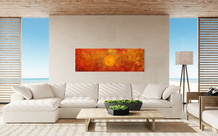 Abstract Mid Century Modern Boho Orange Sun Panoramic Wall Art