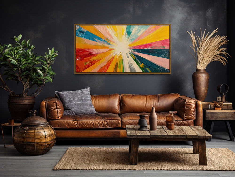 Abstract Multicolored Boho Sun Rays Framed Canvas Wall Art