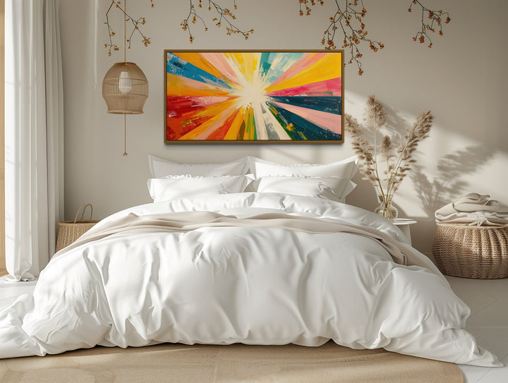 Abstract Multicolored Boho Sun Rays Framed Canvas Wall Art