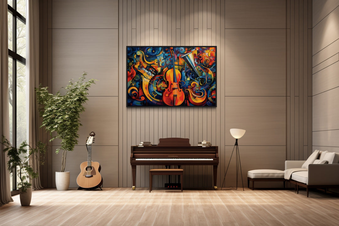 Abstract Musical Instruments Framed Canvas Wall Art For Music Room