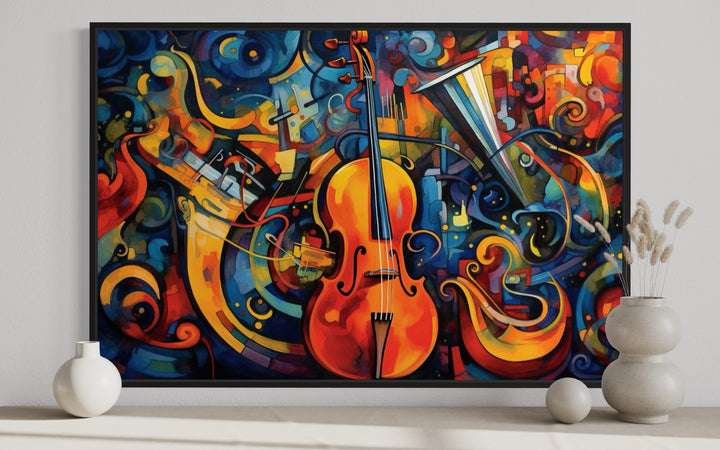 Abstract Musical Instruments Framed Canvas Wall Art For Music Room