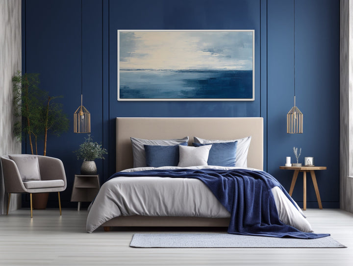 Abstract Ocean Navy Blue Grey Framed Canvas Wall Art