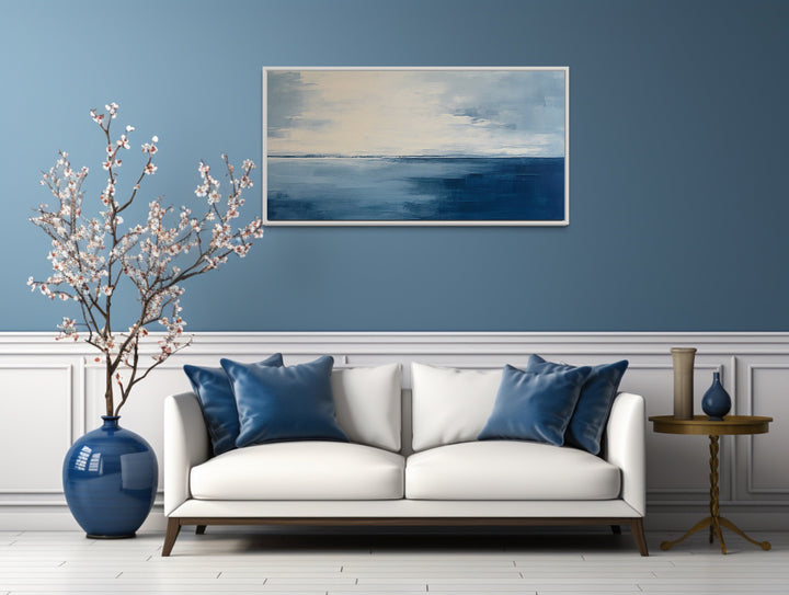 Abstract Ocean Navy Blue Grey Framed Canvas Wall Art