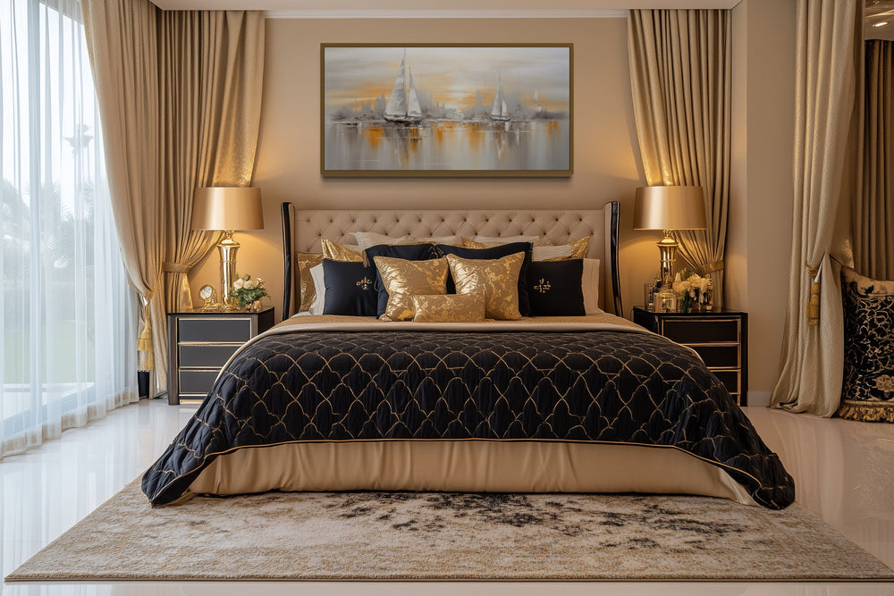 Abstract Sailboats Wall Art – Modern Sailboat Painting | Coastal Framed Canvas Print